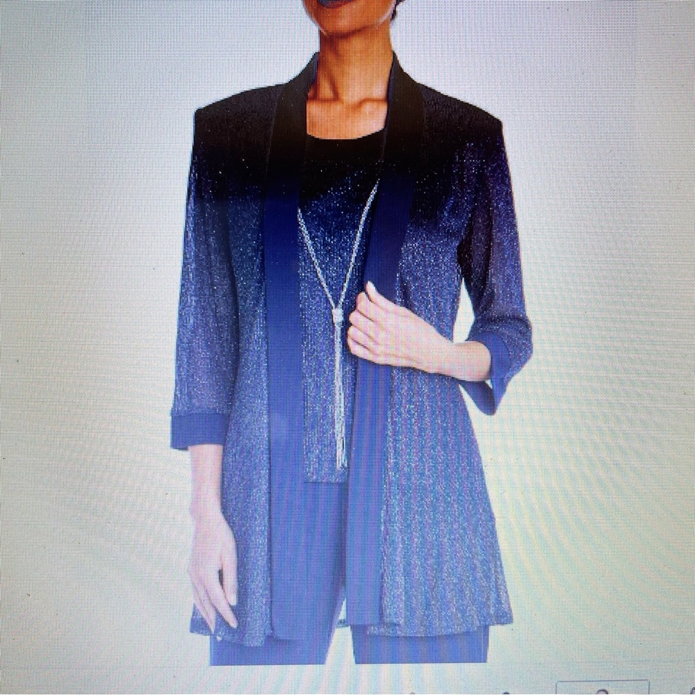 R&M Richards ¾ Sleeve, 2 piece Navy and Silver Jacket & Pants Set,  Sz 8P  NWT